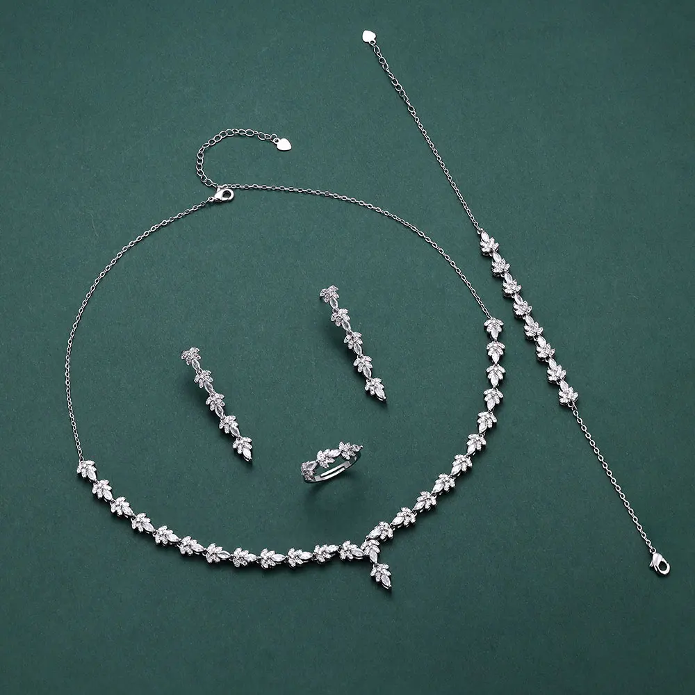

4pcs Bridal Zirconia Full Jewelry Sets For Women Party Luxury Dubai Nigeria CZ Crystal Wedding Jewelry Sets