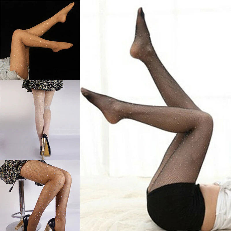 

Women's Tights Socks Crystal Rhinestone Mesh Black Fishnet Pantyhose Stockings Hollow Out