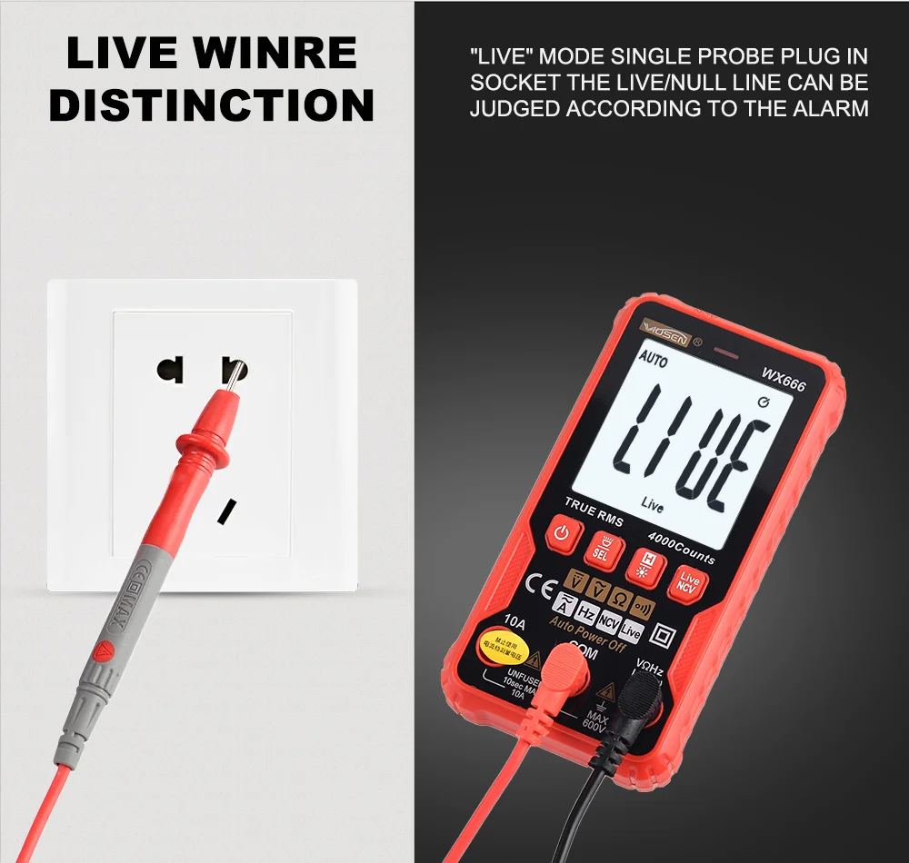 QHTITEC WX666 Digital Mini Multimeter Tester Auto Multimetro True Rms Tranistor Meter with NCV Data Hold 4000counts Flashlight 4