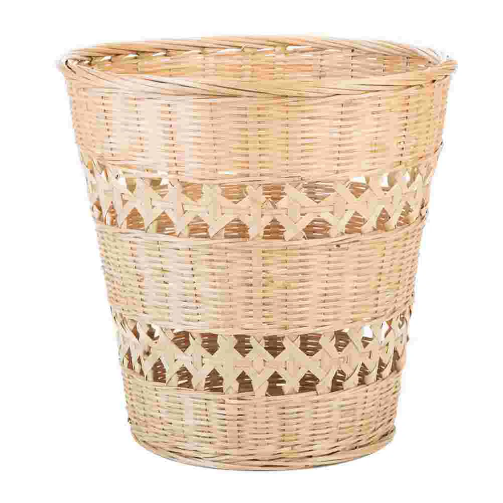 

1PC Bamboo Woven Trash Can Manual Woven Wastepaper Basket Retro Storage Basket