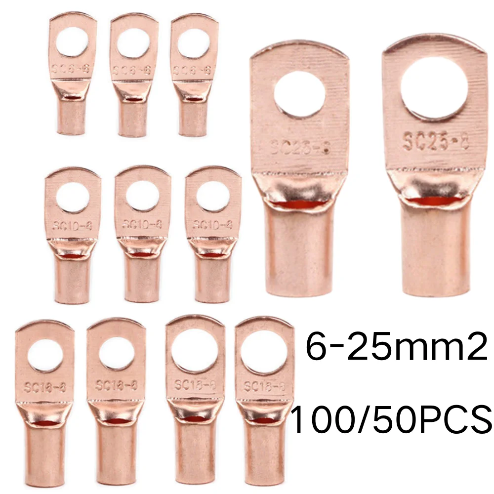 10/25/50/100pcs Copper Lug Ring Wire Connectors Bare Cable Electric Crimp Terminal SC6-6 SC6-8 SC10-6 SC10-8 SC16-6 SC25-6 10/25/50/100pcs Copper Lug Ring Wire Connectors Bare Cable Electric Crimp Terminal SC6-6 SC6-8 SC10-6 SC10-8 SC16-6 SC25-6