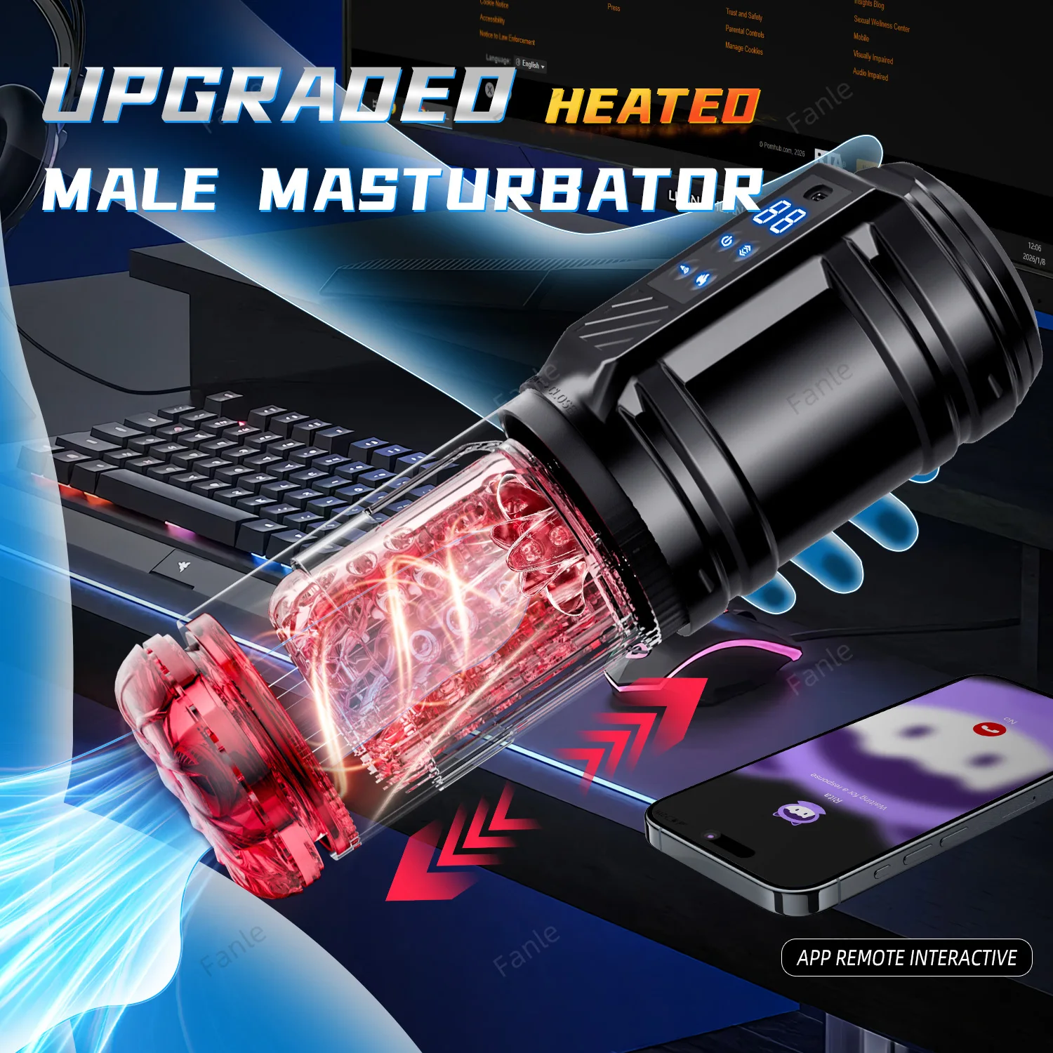 HeartCaptor App-Controlled Male Masturbator Cup with 12 Thrusting Rotating Heating Modes - Details 1