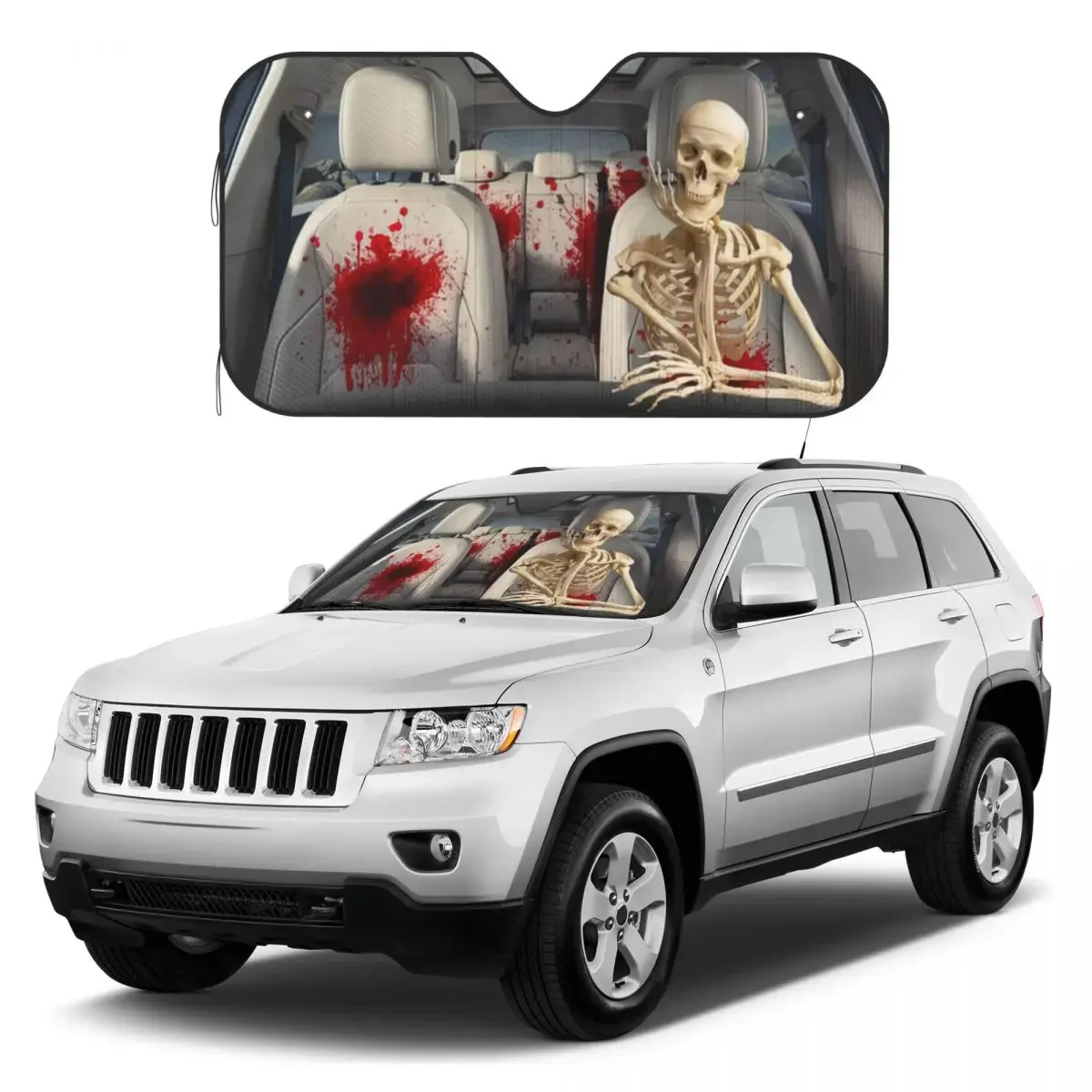 

Funny Skeleton Skull Car Windshield Sunshade Foldable Horror Skull Auto Front Window Sunshield SUV Trucks Vehicle Block UV Rays