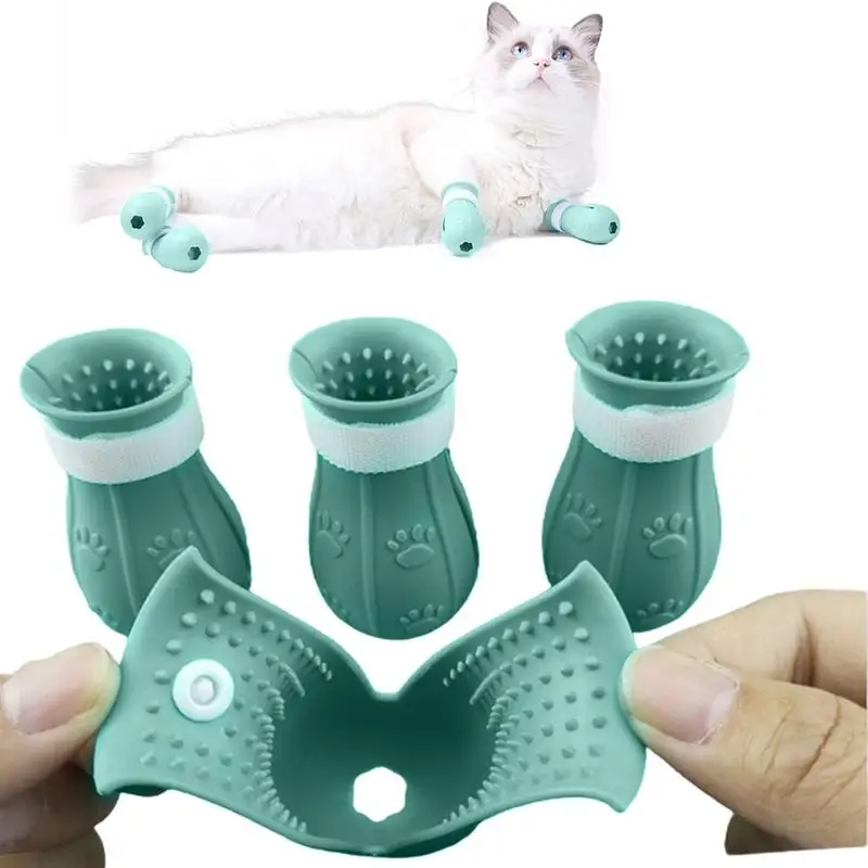고양이 부츠 전용 부드러운 바닥 신발, 고양이 발 커버, 조절 가능한 벙어리 장..