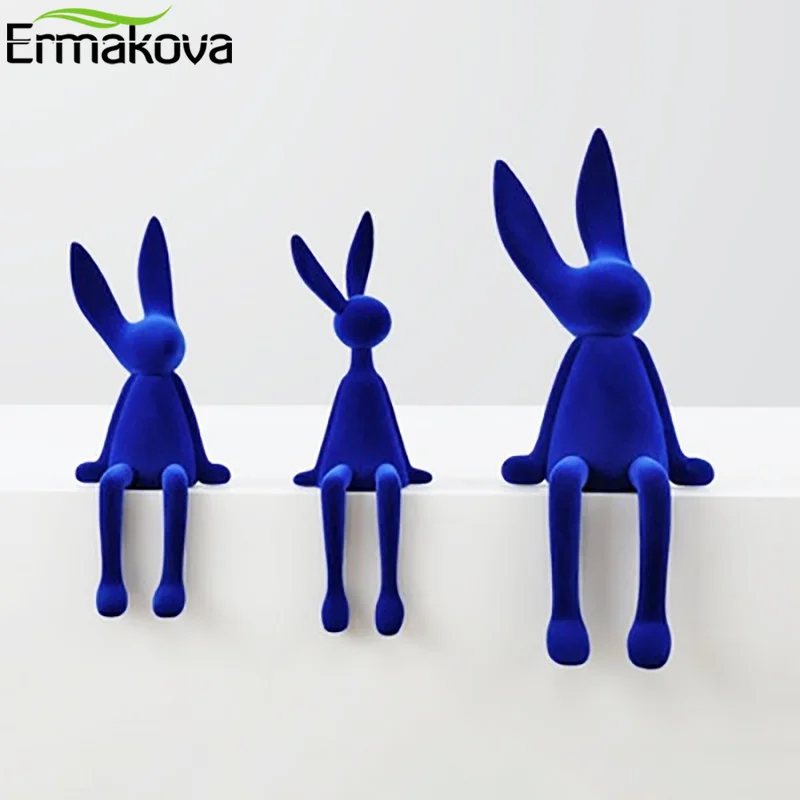 ERMAKOVA Nordic Home Decorate Flocking Figurines for Interior Gift Rabbit Statue Christmas Room Decor Abstract Art Sculpture