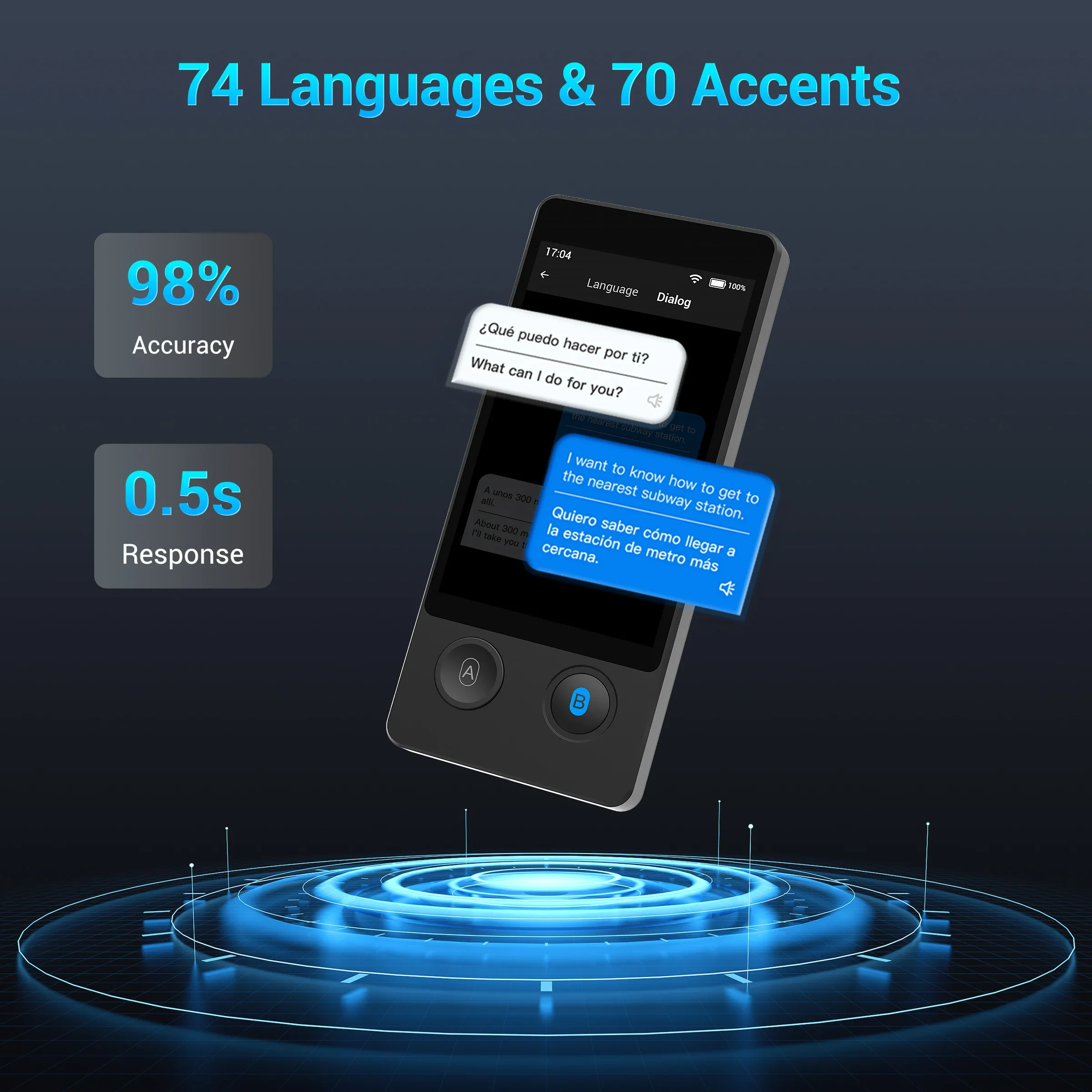 Wooask W12 Translator Real Time Voice Translator Two Way Instant Language Transl