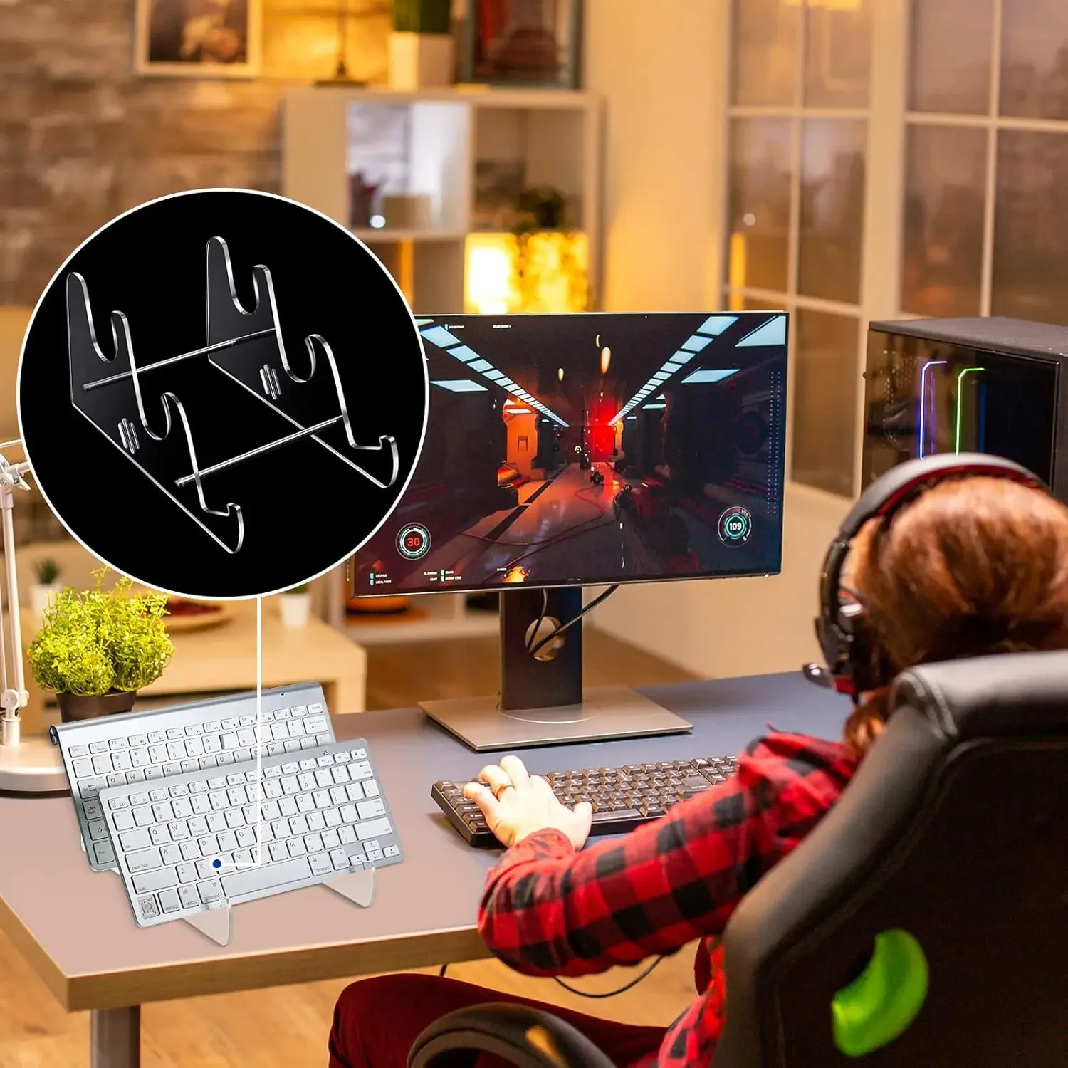 노트북 스탠드 Macbook 용 투명 아크릴 키보드 스탠드 HP 컴퓨터 기계 게임 키보드 홀더 레이어 랙 키보드 트레이