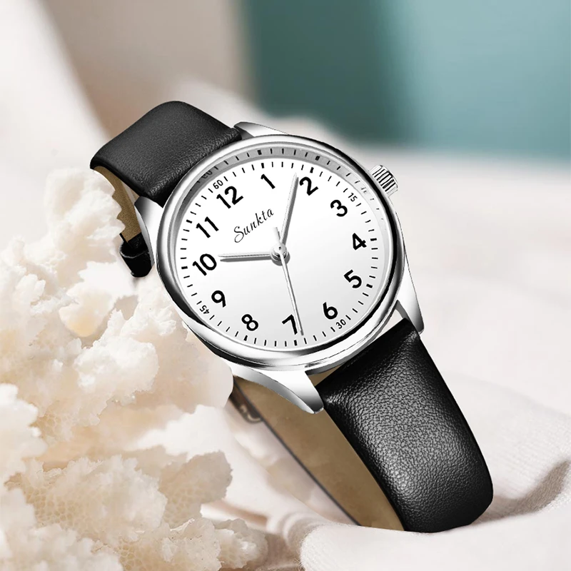 New Fashion LIGE Sunkta Leisure Elegant Leather Quartz Watches for Women Retro Simple Ladies Luxury Waterproof Woman Wristwatch 3