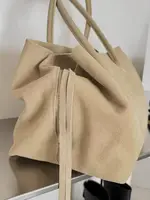 Sac à main de luxe multicouche en cuir de vache pour femmes, fourre-tout de grande capacité en daim abricot de haute qualité pour les déplacements, hiver 3