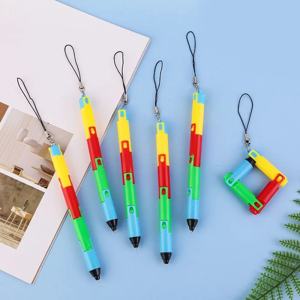 

5pcs Folding Ballpoint Pen Bendable Deformable Pen Cute Shape 0.5mm With A Lanyard To Hang