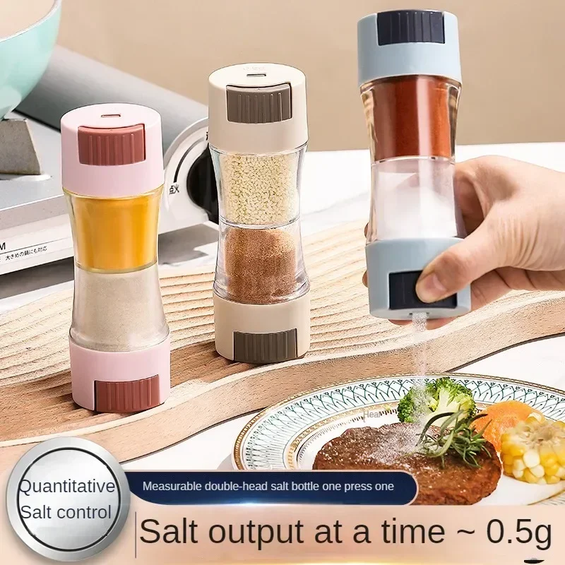 Seasoning Jar Salt Shaker Spices Bottle Salt Pepper Shakers 0.5g Metering Salt Shaker Press Type Dispenser Double-headed Sugar Spice Pepper Seasoning Bottle Quantitative Sprinkle Salt Tool