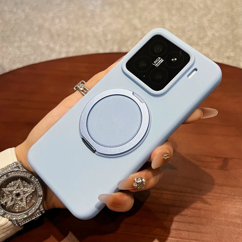 Luxury Liquid Silicone Phone Case with Metal Ring Stand and Shockproof Protection