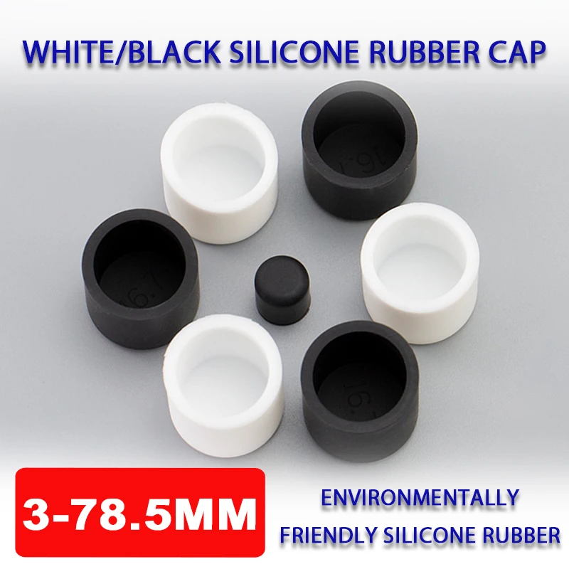 Silicone Rubber Cap 3-78.5mm Pipe End Cover Cap Dust Seal Protection Gasket Foot Cover Round Tube Insert Stopper White/Black
