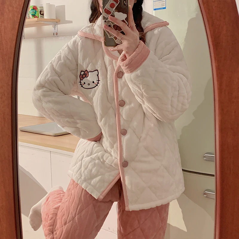 

Sanrios Hello Kitty Pachacco Plush Sleepwear Cinnamoroll Winter Leisure Coral Velvet Pajamas Household Clothes Christmas Gift