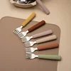 Silicone Handle Baby Stainless Steel Spoon Fork Knife Training Dinnerware Sets Toddler Safe Tableware Kids Easy Feeding Tools 2