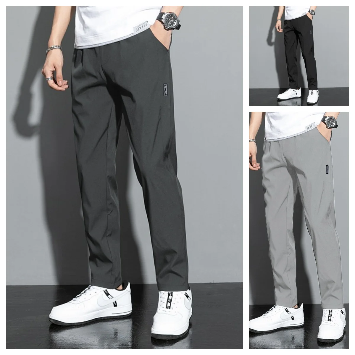 Ice Silk Men's Pants Summer Thin Business Casual Pants Outdoor Elastic Breathable Straight Leg Sweatpants