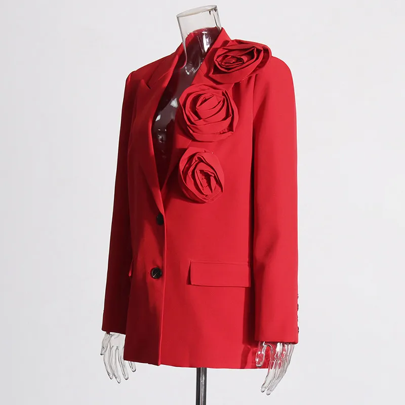 KBQ Patchwork Appliques Loose Blazer For Women Notched Collar Long Sleeve Spliced Single Breasted Chic Blazers Female Fashion