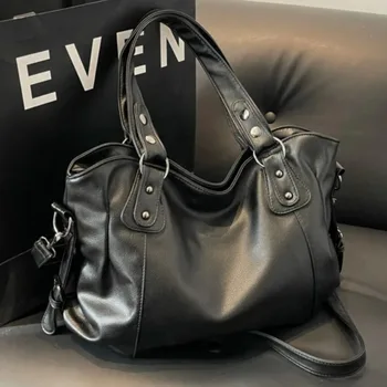 Borsa a Tracolla Grande da Donna in Pelle Morbida Nera, Capiente per Laptop, Stile Casual e Business, Formato A4