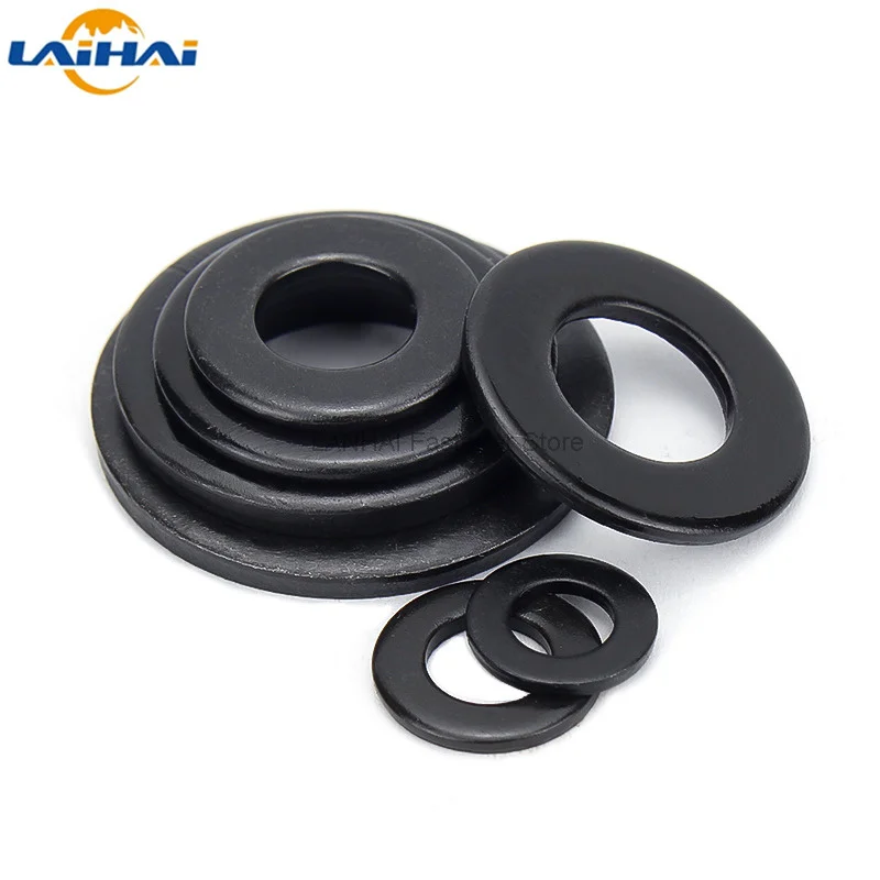 5/10/25/50/100 M1.6 M2 M2.5 M3 M3.5 M4 M5 M6 M8 M10 M12 M14 M16-M24 GB97 Black Grade 8.8 Carbon Steel Flat Washer Plain Gasket carbon steel washers
