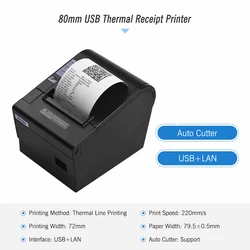 Imprimante thermique de tickets de caisse avec découpeur automatique, Interface Ethernet USB, impression de tickets de caisse, Compatible avec les commandes d'impression ESC/POS 