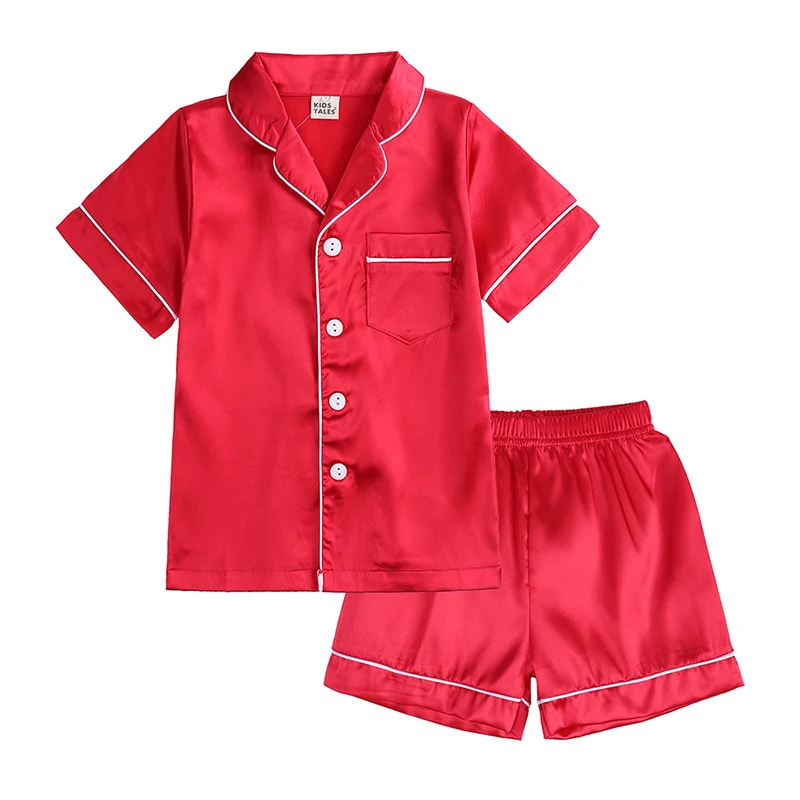 Little Kids Boys Girls Soft Silk Satin Pajamas Set Toddler Solid Classic Loungewear 2Pieces Button-Down Top Pants Sleepwear Suit kids pajamas set