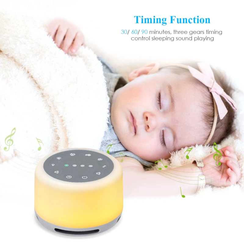 White Noise Sound Machine with Mood Light Natural Sounds & Music for Sleeping Rechargeable Natural Sound Machine Playback Memory