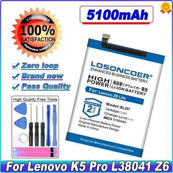 LOSONCOER 5100mAh BL297 Battery For Lenovo Z6 / Z6 Lite 6.3 Inch L38111 Phone For Lenovo K10 Note,K5 Pro L38041 Battery
