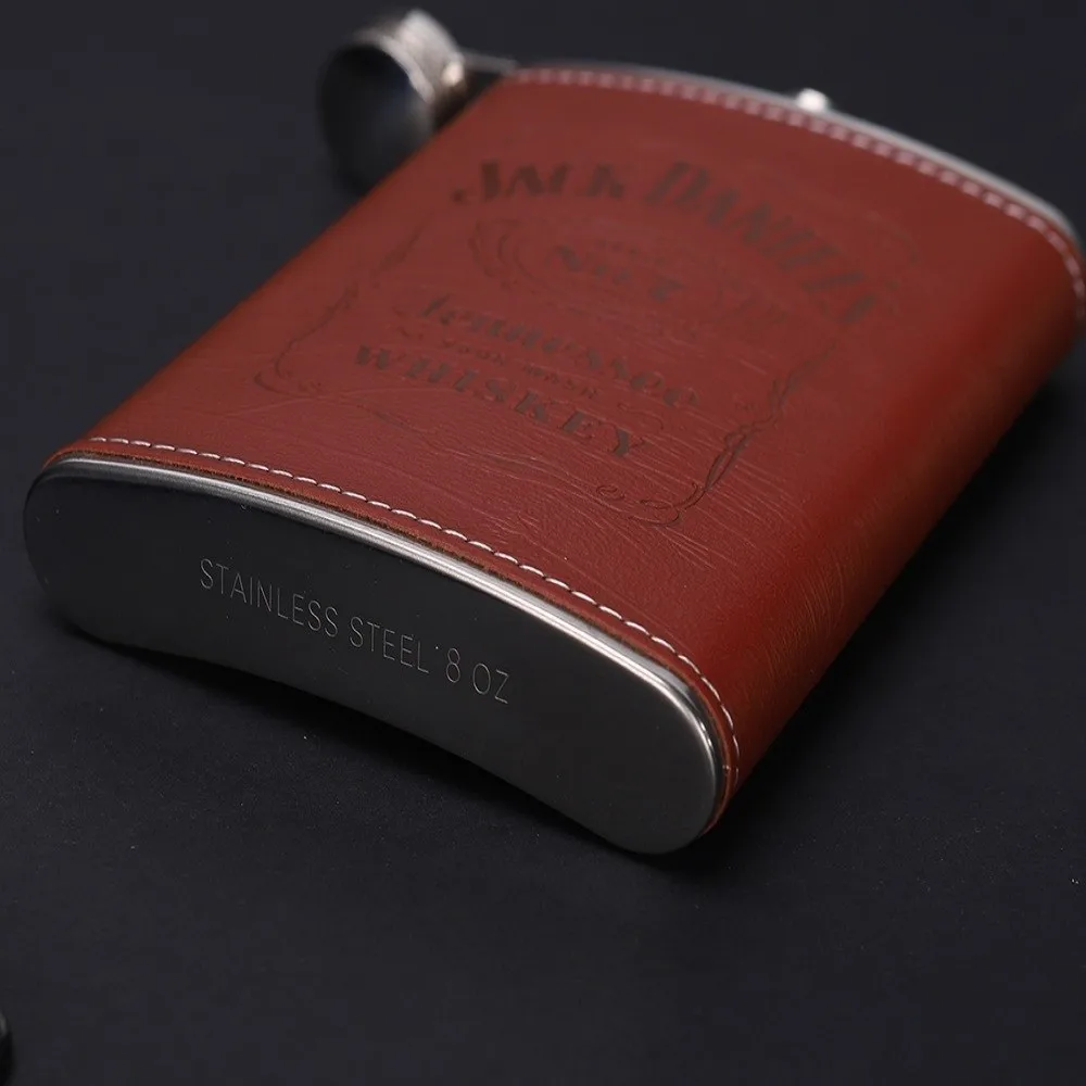 패션 8온스 힙 플라스크 스테인리스 스틸 누수 방지 주류 플라스크 가죽 커버 미..