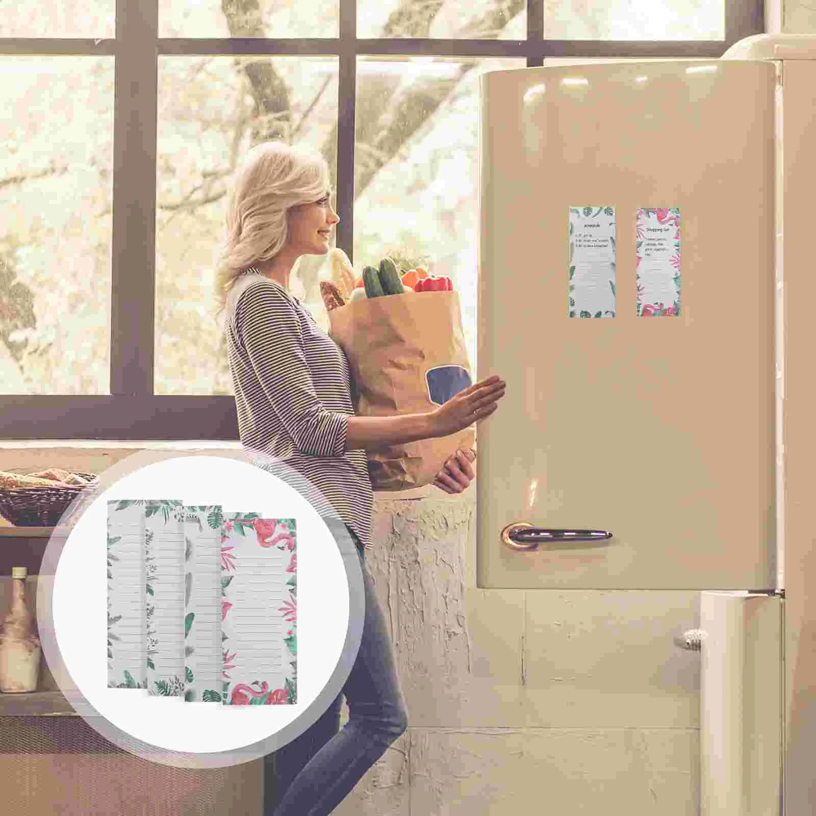 

4 Pcs Magnets Magnetic Sticky Notes Fridge Notepad with Back Grocery List Memo Refrigerator Pads Message Notepads Shopping