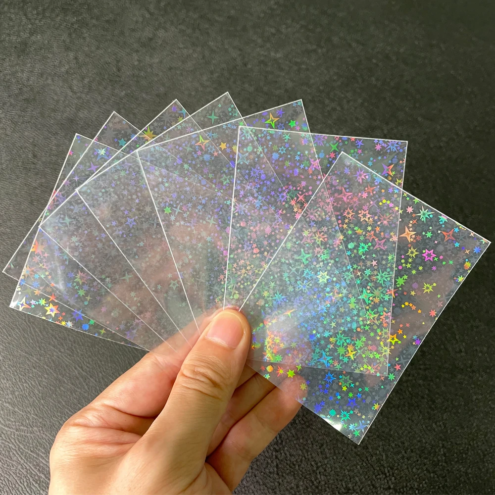 100pcs/Lot Card Sleeves YGO Little Stars Foil Laser Top Loading Board Game Card PKM Photo Protector Trading Cards Shield Cover 100pcs big stars foil card sleeves transparent laser clear magic ygo board game photo protector pkm trading cards shield cover