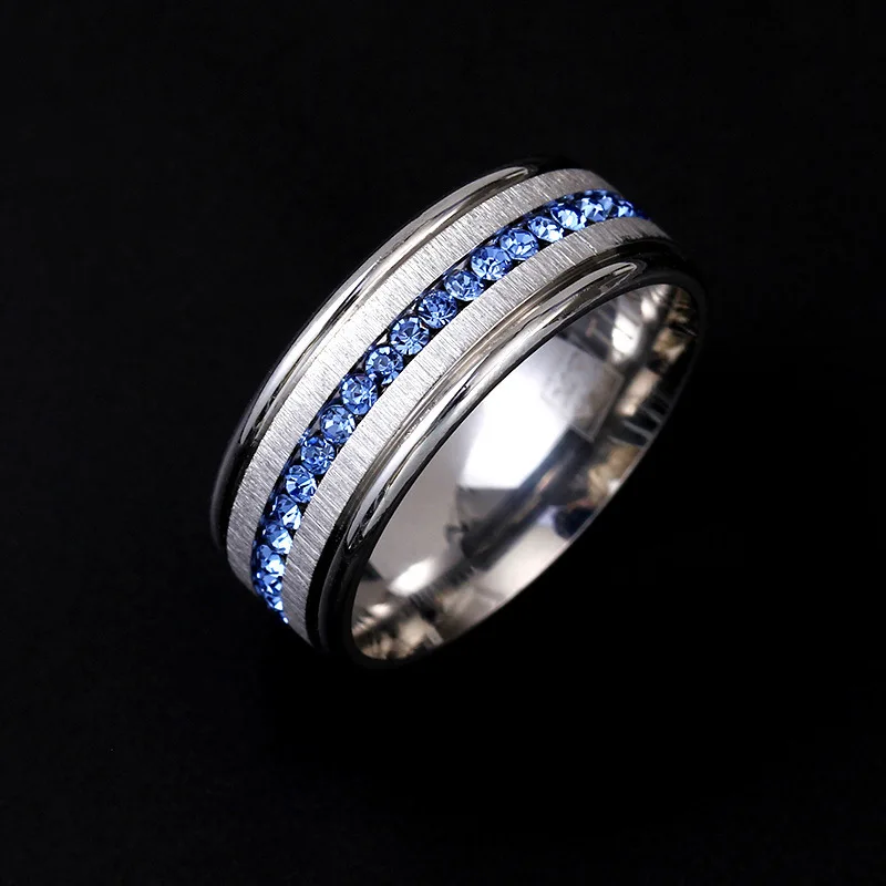 

Classic Simple Fashion Inlaid Single Row Blue Rhinestone Zircon Ring Men and Women Elegant and Simple Couple Ring Jewelry Gift