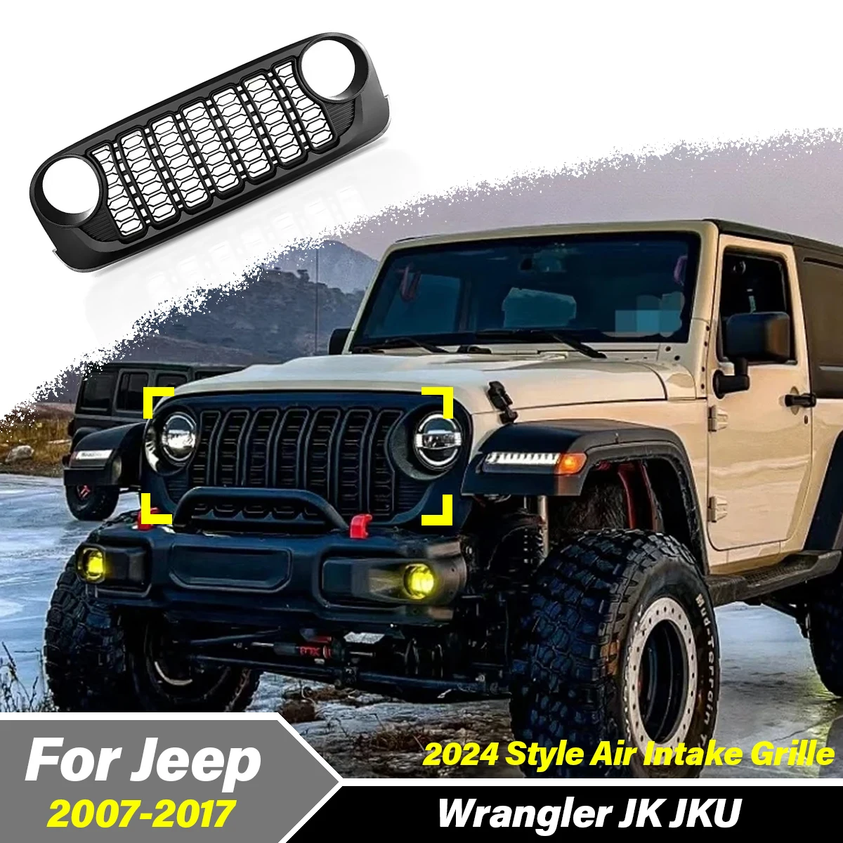 For Jeep Wrangler JK JKU 2007-2015 Lantsun J400 Style Front Bumper Mesh Grille