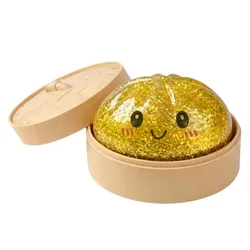 Realistic Giant Dumpling Squeeze Toy with Bamboo Steamer - Soft TPR Dough Ball Decompression Fidget Toy, Creative & Funny Gift (D)