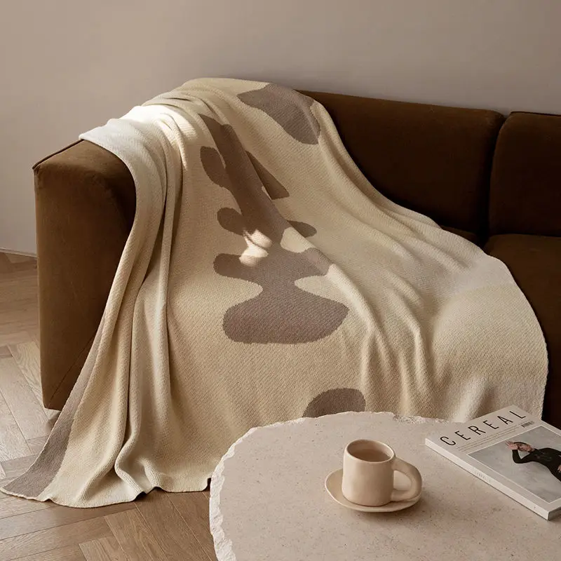 Chocolate Color Knitted Blanket Cream Ivory Knitted Blanket Geometric Throw Modern Sofa Bedding Fashion Home Decorations