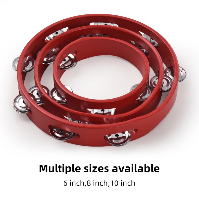 6/8/10 inchTambourine Pleasant Jingle Sound Single Row Wooden Tambourine Hand Cranked Bell Percussion Instruments Party Supplies