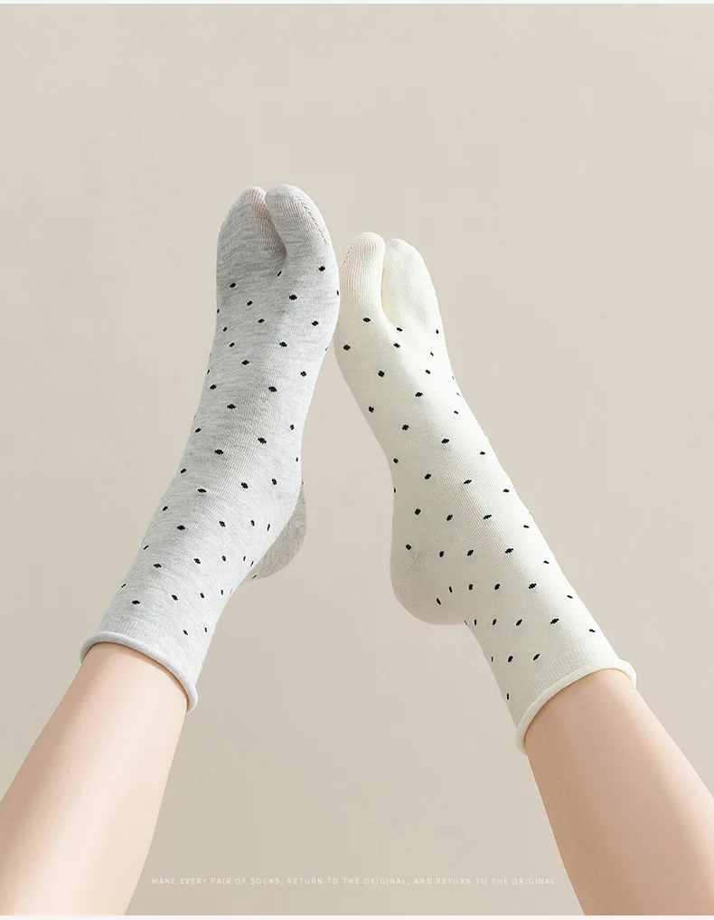 4 Paar japanische Baumwoll-Zehensocken mit Tupfenmuster, zweizehenige Socken im Harajuku-Stil, einfache Tabi-Socken, hochelastische Kimono-Sandalen-Socken – Detail 15