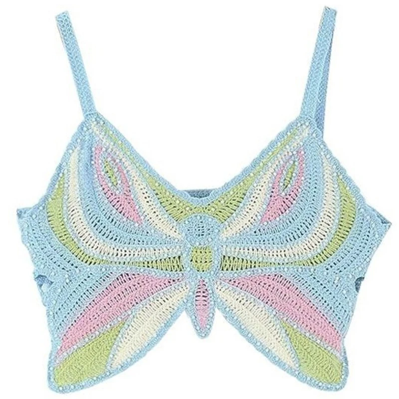 

Womens Hollow Out Knitted Tanks Top Butterflies Knitted Crochet Vest Tops Bohemian Camisole Beachwear Summer Crop Tops