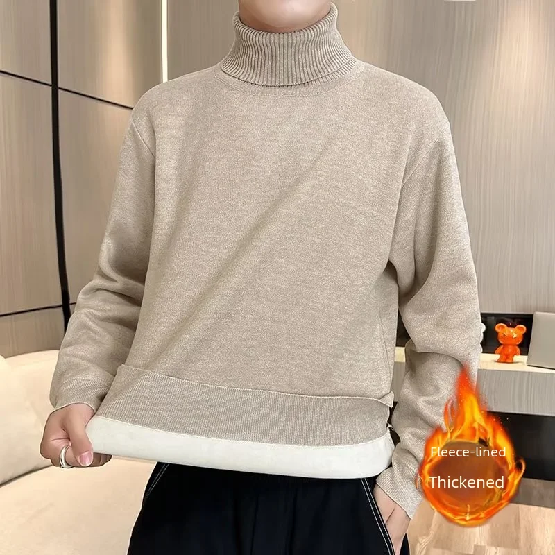 남성용 폴로 터틀넥 스웨터, 컬러 니트 탑, 따뜻한 두꺼운 플리스 안감, 미들 넥 베이스레이어 원사 의류, 가을 및 겨울
