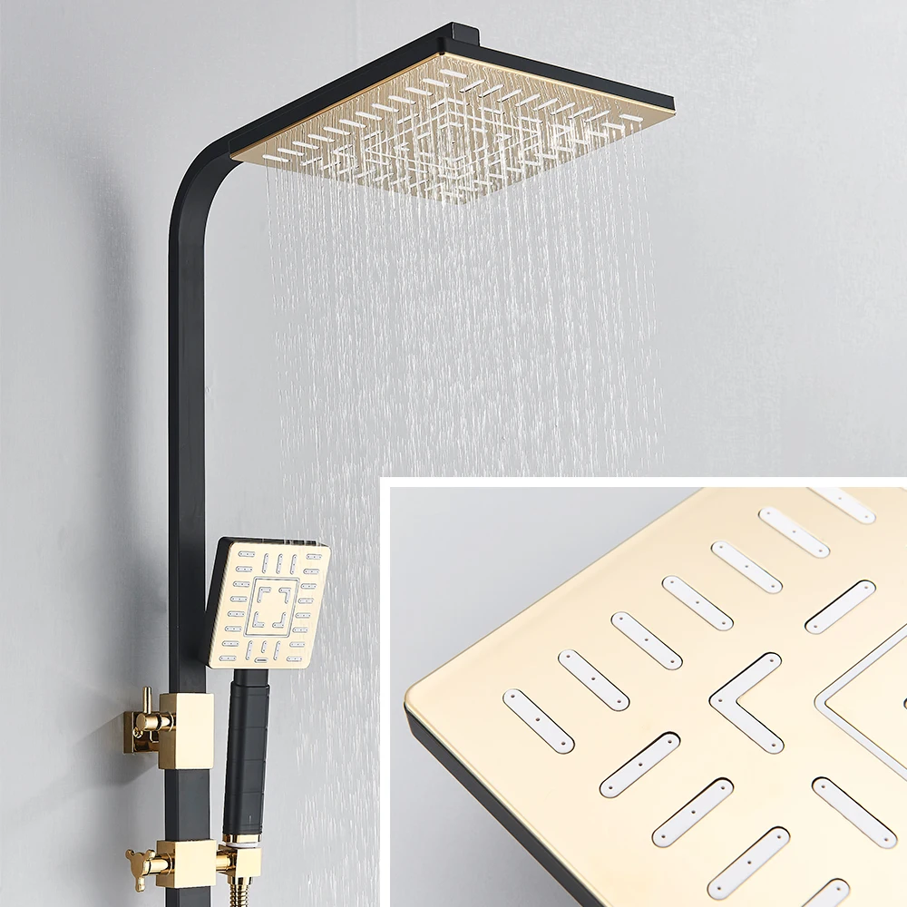 Description Picture 5 of itemGolden Black Rainfall Shower Faucet Bathroom Shower set system With Bidet Sprayer Tap Wall Mount Hot & Cold Water Mixer