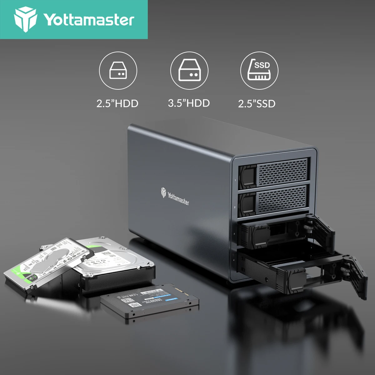 

[FS4] Yottamaster 4-slot HDD Enclosure 4Bay Aluminum Alloy 2.5" 3.5" USB3.0 to SATA3.0 External Hard Drive SSD Storage Enclosure