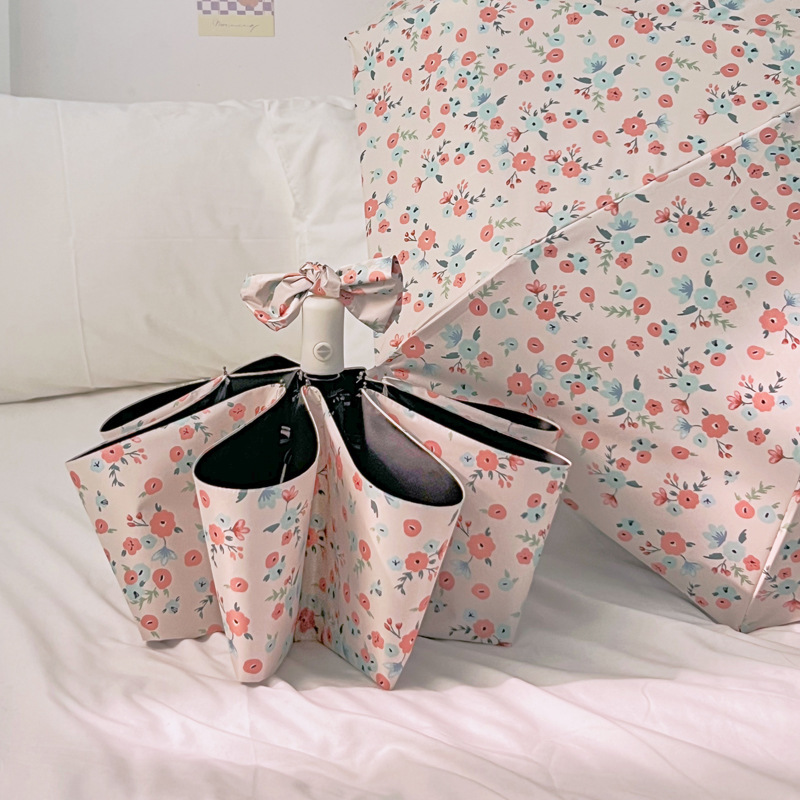 Fresh Flowers and Rain Dual-purpose Parasol Folding Automatic Umbrella for Women's Ultraviolet Sun Protection Sun Umbrella