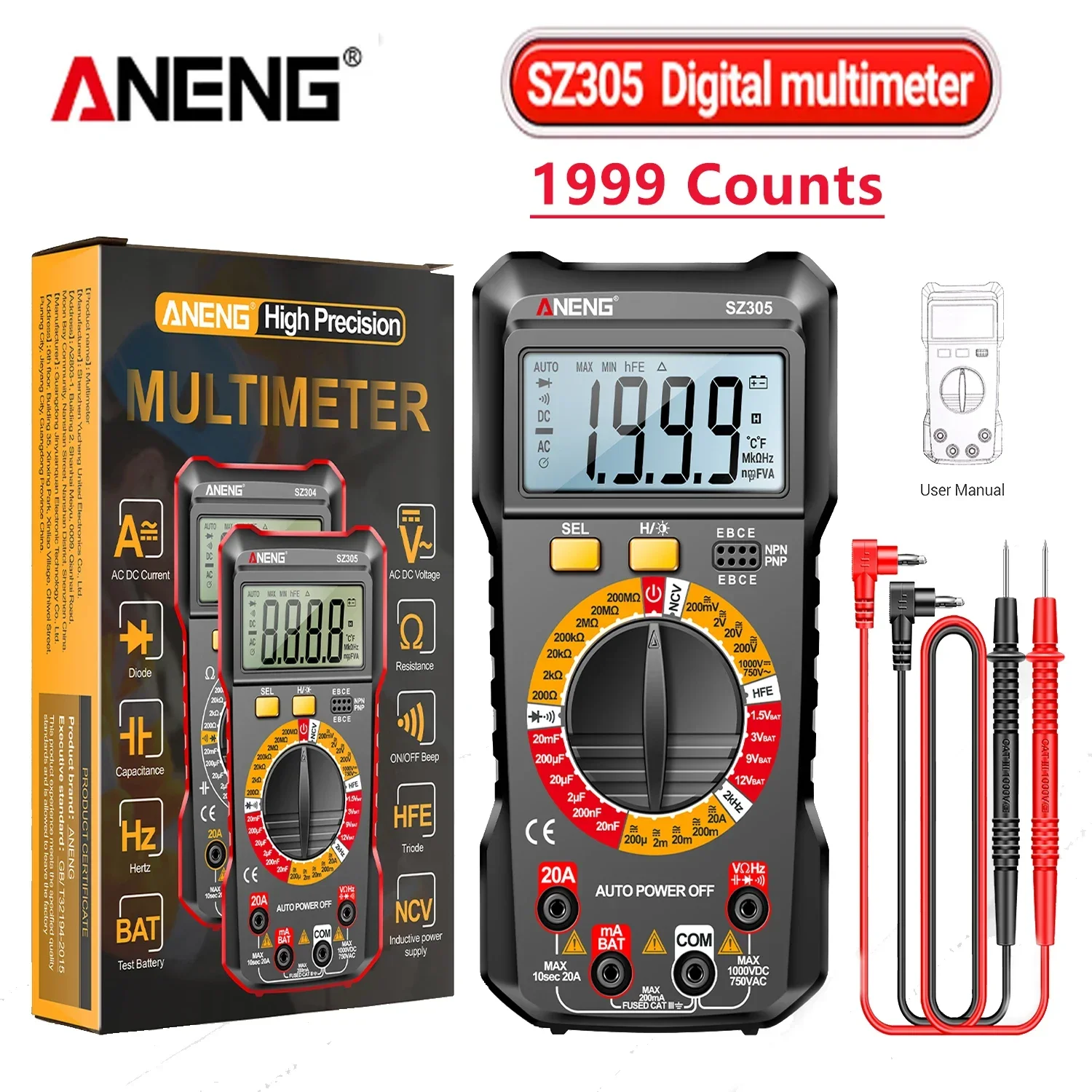 ANENGSZ305MultimeterCapacitorTestersProfessional1999CountsSmart