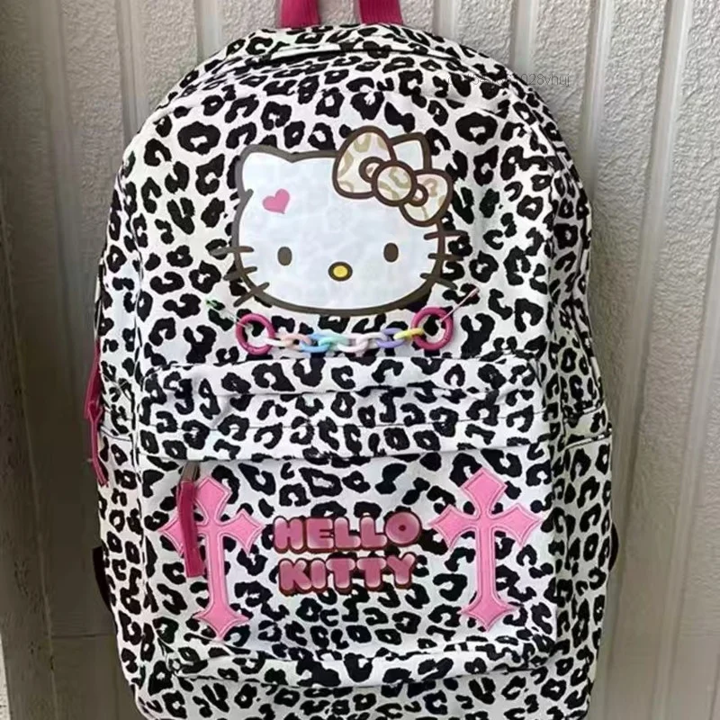 Sanrio Hello Kitty Backpack Women Kawaii Cartoon Pattern Student Nylon Schoolbag Large Capacity Travel Shoulder Bag Rucksack Y2k