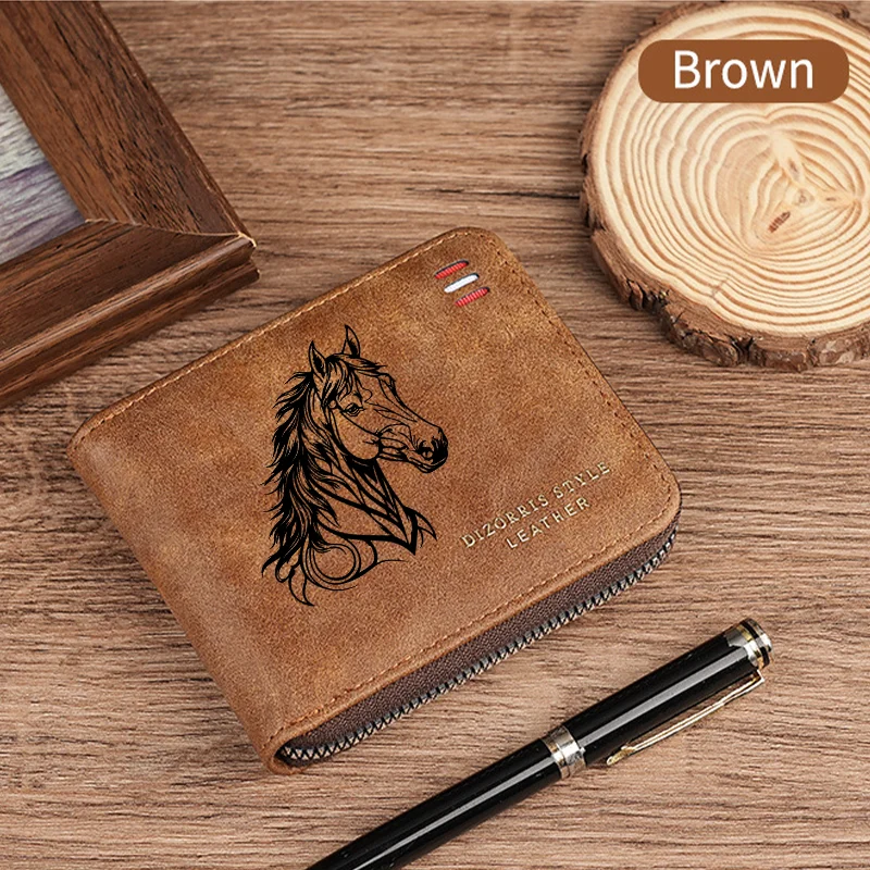 Dragon Horse Wolf Kurze Herren-Geldbörsen mit Reißverschluss, schlank, klassisch, mit Münzfach, Herren-Geldbörse, Kartenhalter, Geldbörsen aus mattiertem Leder für Jungen – Detail 9