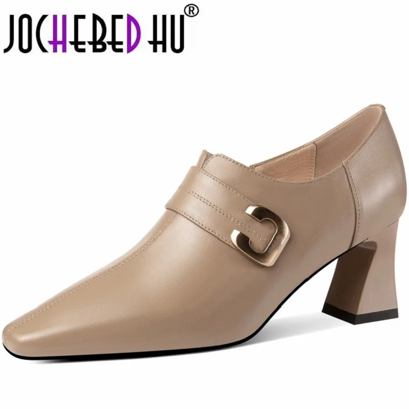 

【JOCHEBED HU】Size 33-43 Real Genuine Leather High Heel Shoes Spring Stiletto Fashion Sexy Party Wedding Women Heels Shoes