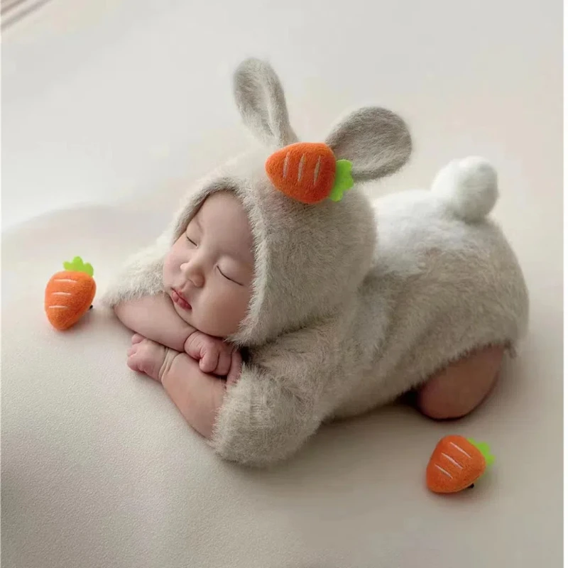 Newborn Cute Little Rabbit Set Newborn Photography Props Baby Girl Boy Solid Color Rabbit Set Photography Props Aceessries
