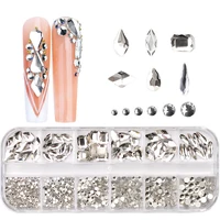 12 Grids Clear Mixed Sizes Nail Art Rhinestones Crystal 3D Glitter Non Hotfix Diamond Decoration Nail Parts Accessories 1