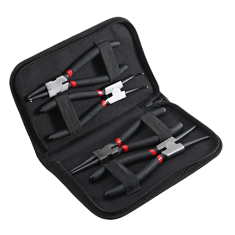 

4pcs 180mm Mini Circlip Pliers Internal External Ring Remover Installation Tool Straight/Curved Jaw Tip Precision Spring Loaded