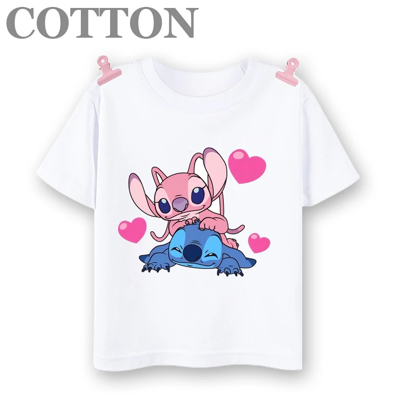 thumbnail image 1 of Camisetas de algodón para niños de moda de verano con múltiples estampados de manga corta y cuello redondo de Disney Stitch Anime, 1 of 5
