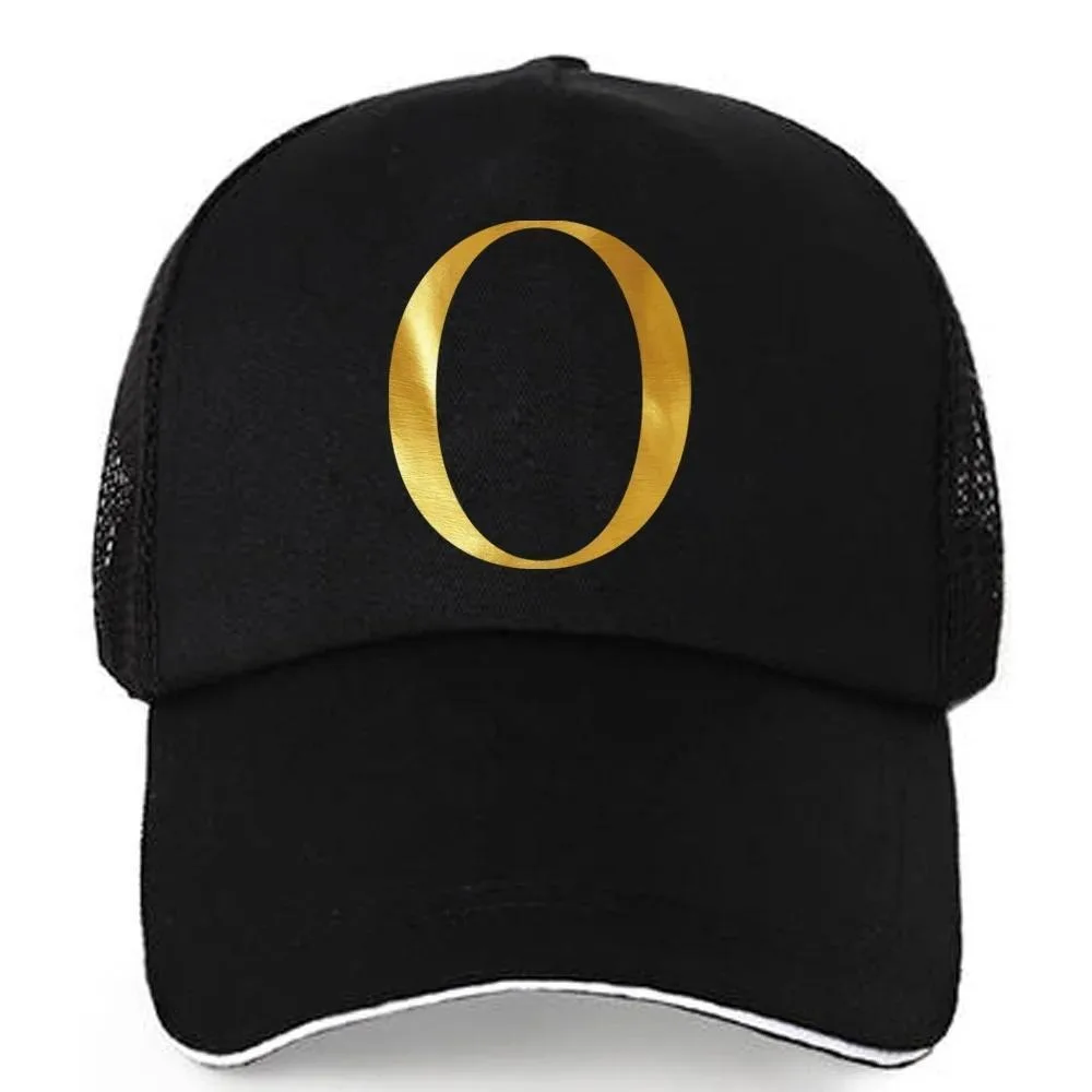 1pc AmaBe Hip-Hop Baseball Cap with Golden Letter Print, Adjustable Hook & Loop Closure, Breathable Mesh Back, Lightweight Stret
